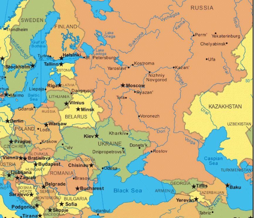 l'europa orientale e la Russia mappa