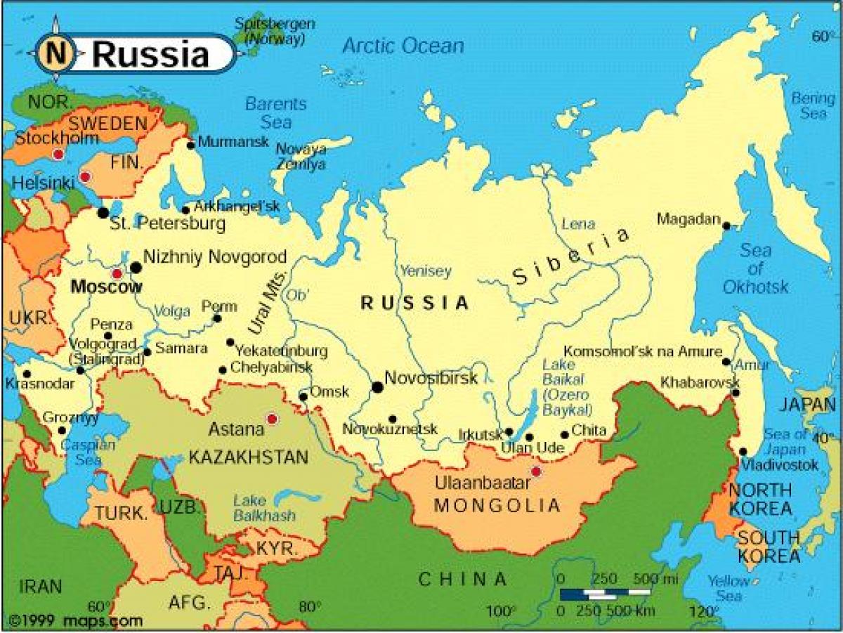 Russia e paesi circostanti sulla mappa
