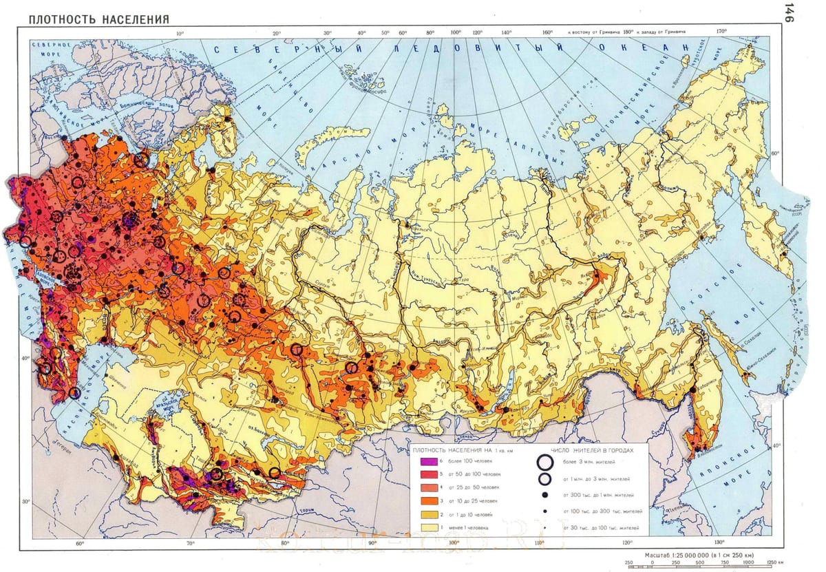 Russia mappa densità di popolazione