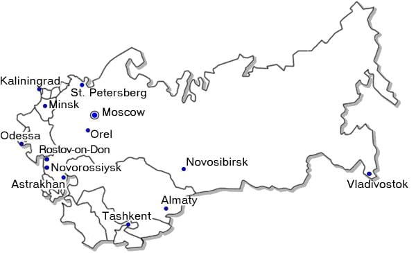 mappa della Russia con le principali città
