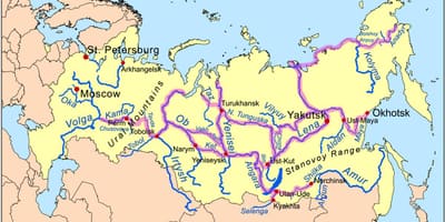La mappa dei fiumi in Russia